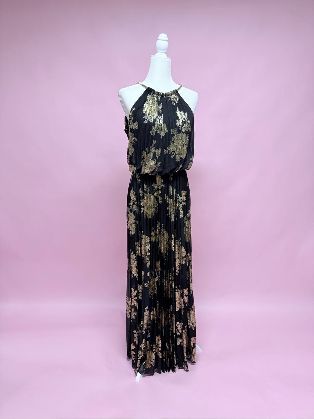 Elegant MSK Black & Gold Halter Maxi Dress